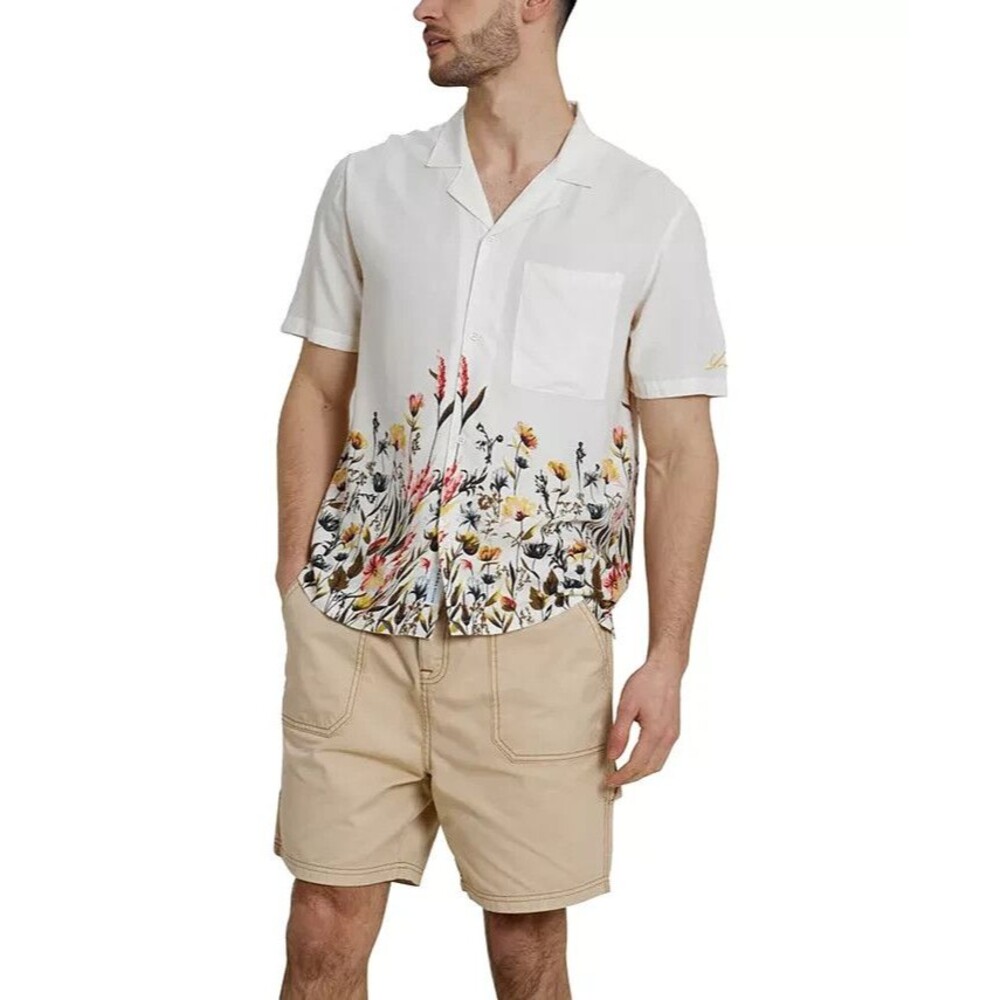 Native Youth Men's Regular-Fit Floral Pattern Short Sleeve Button Front Shirt L